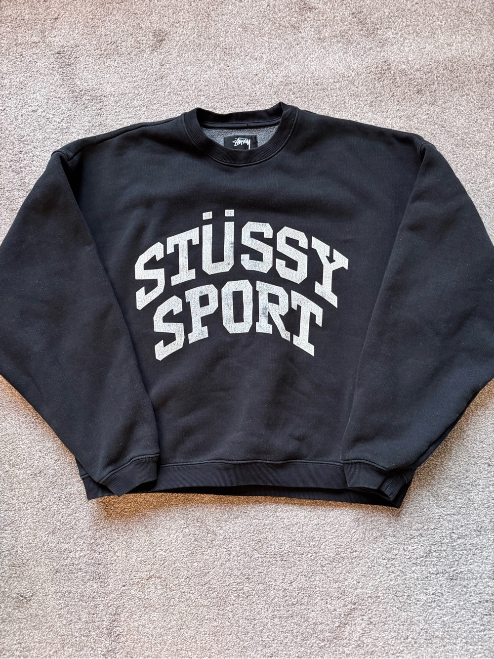VTG Y2K Stussy Sport Oversized Cropped Crewneck Sweater Size Small